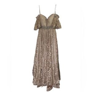 Gunbeyi Women's Formal Ball Gown Tan Beige Champagne Beaded Sparkle Size 38 8